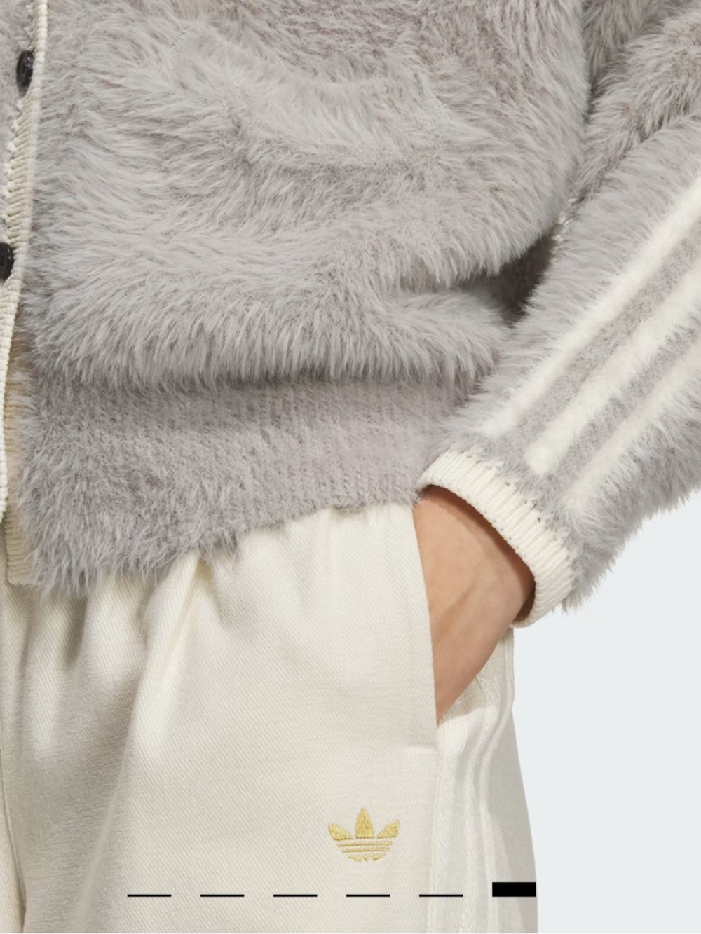 adidas Light Grey Fuzzy V-Neck Cardigan with Cream Trim Asia Exclusive US Large - Picture 6 of 14